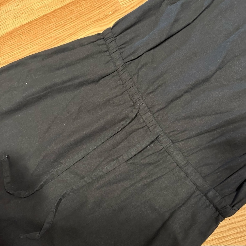 Old Navy Women Petite Large Linen Rayon Blend Drawstring Tank Midi Dress Black - Picture 3 of 8